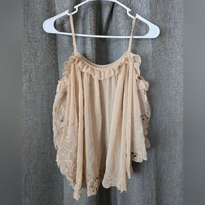 Coco Deal Japanese Chiffon Eyelet Off The Shoulders Blouse Tan Size 2 (US M)